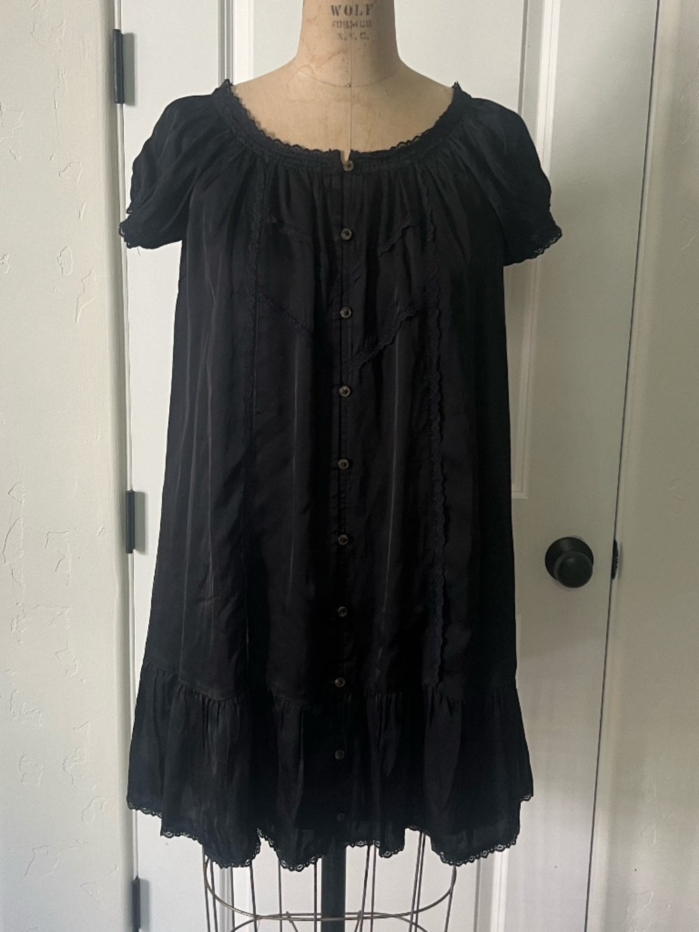 Anthropologie Satin  Dress With Lace Details